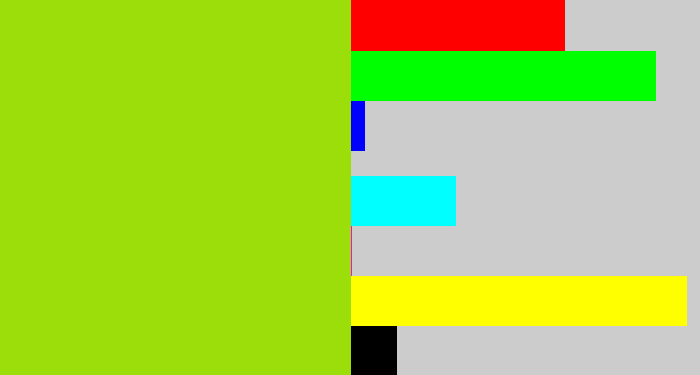 Hex color #9bde09 - slime green