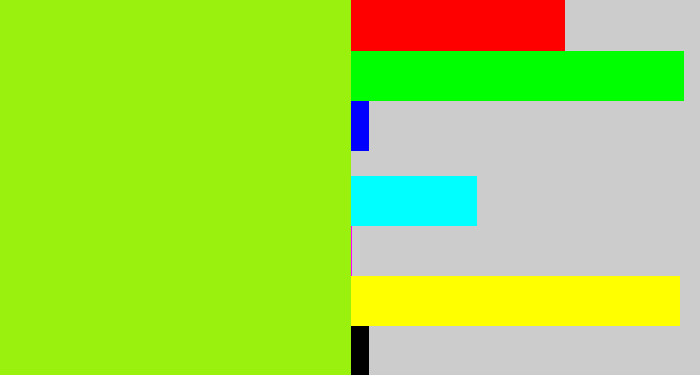 Hex color #9bf10e - acid green
