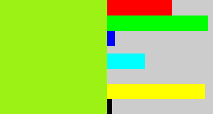 Hex color #9bf214 - acid green