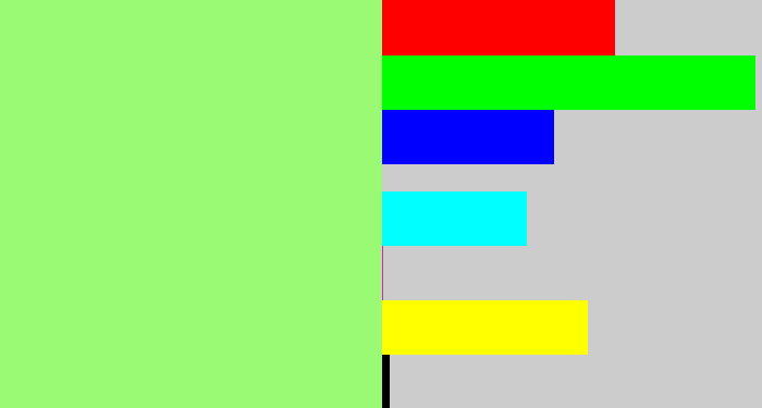 Hex color #9bfa73 - light green