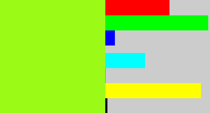 Hex color #9bfb17 - acid green