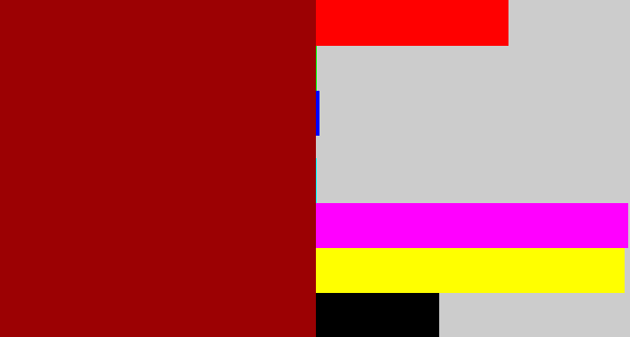 Hex color #9c0103 - deep red