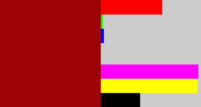 Hex color #9c0407 - deep red
