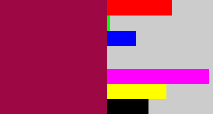 Hex color #9c0744 - purple red