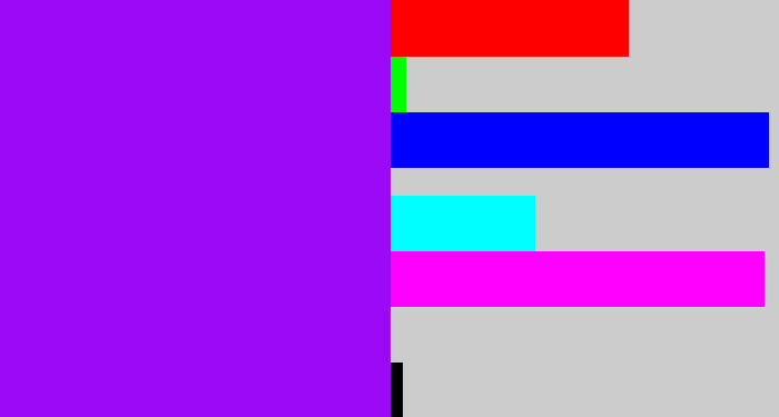 Hex color #9c09f7 - vivid purple