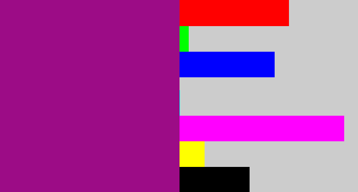 Hex color #9c0c86 - barney purple