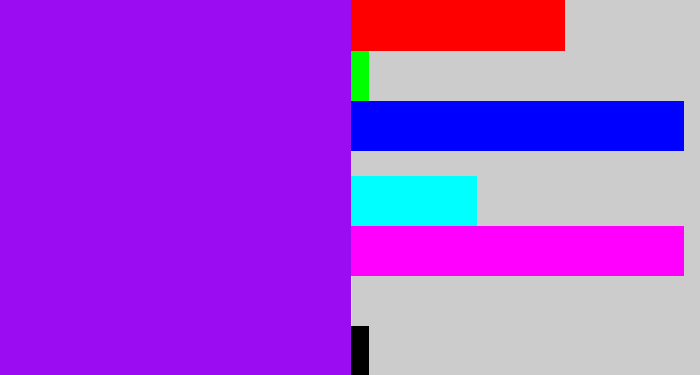 Hex color #9c0cf2 - violet