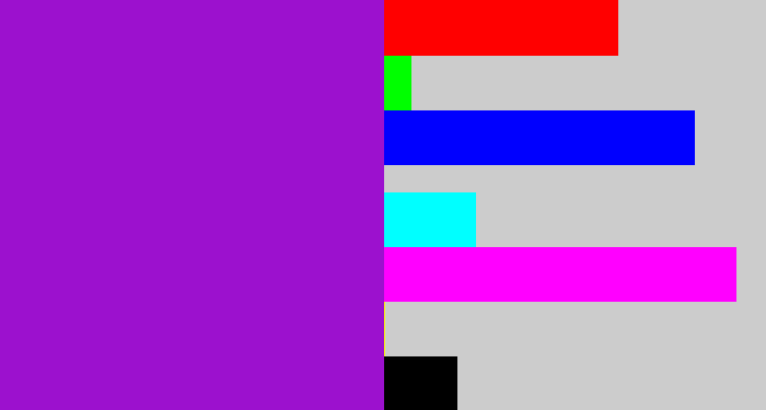 Hex color #9c11ce - vibrant purple