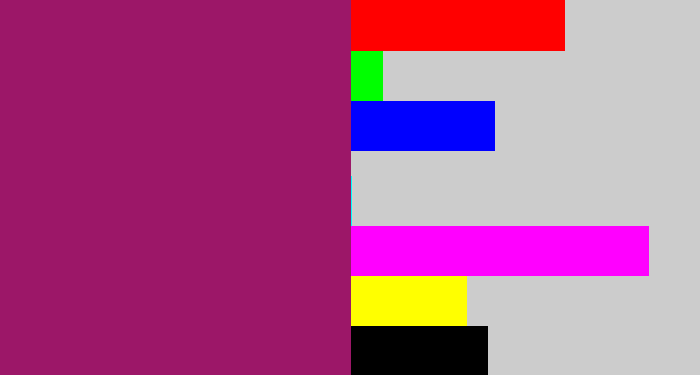 Hex color #9c1768 - dark fuchsia