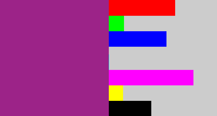 Hex color #9c2388 - warm purple