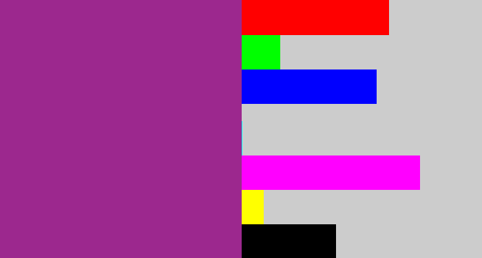 Hex color #9c288e - warm purple