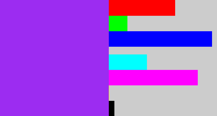Hex color #9c2cf1 - electric purple