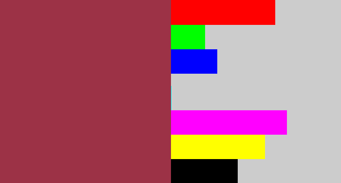 Hex color #9c3246 - light maroon