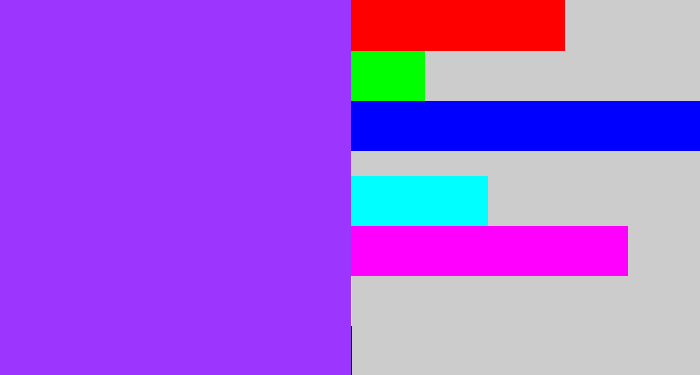Hex color #9c36ff - electric purple