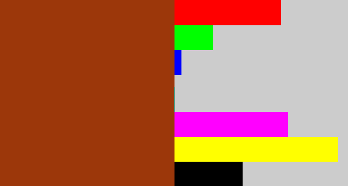 Hex color #9c370a - russet