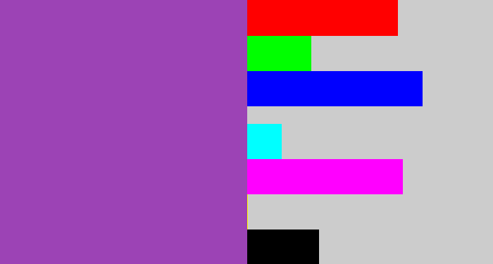 Hex color #9c43b5 - purply