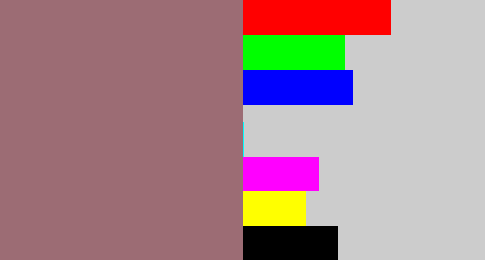 Hex color #9c6c74 - reddish grey