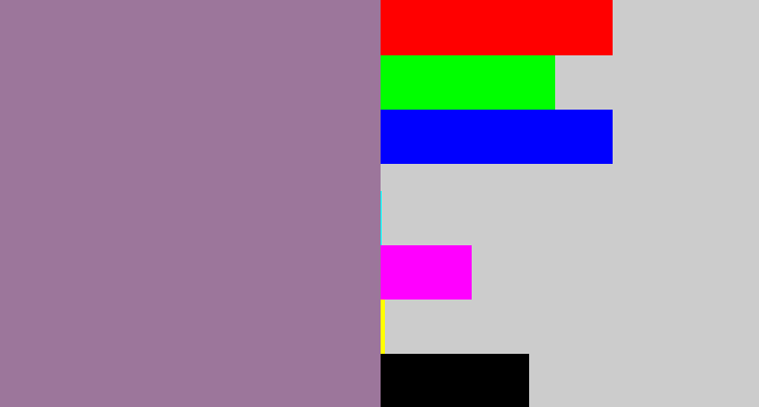Hex color #9c769b - purpley grey
