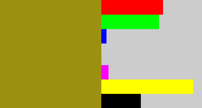 Hex color #9c910e - dark mustard