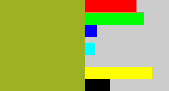Hex color #9cb223 - sickly green