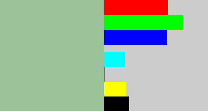 Hex color #9cc29a - greenish grey