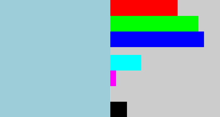 Hex color #9ccdd8 - light grey blue