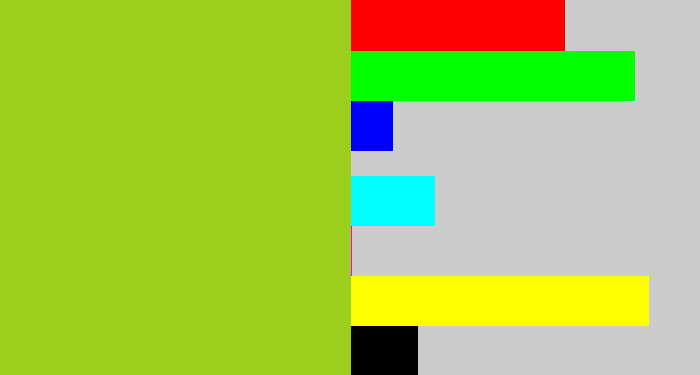 Hex color #9cce1e - pea