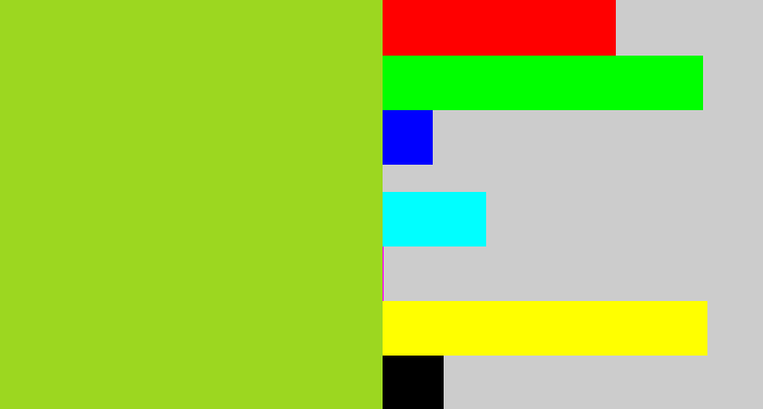 Hex color #9cd720 - yellowish green