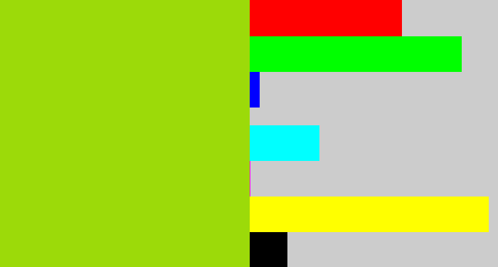 Hex color #9cda09 - slime green