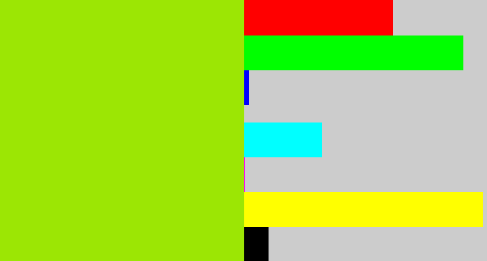 Hex color #9ce604 - lemon green