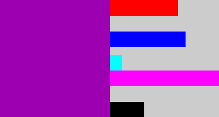 Hex color #9d00b0 - barney purple