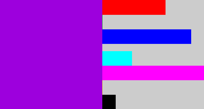 Hex color #9d00dd - vibrant purple
