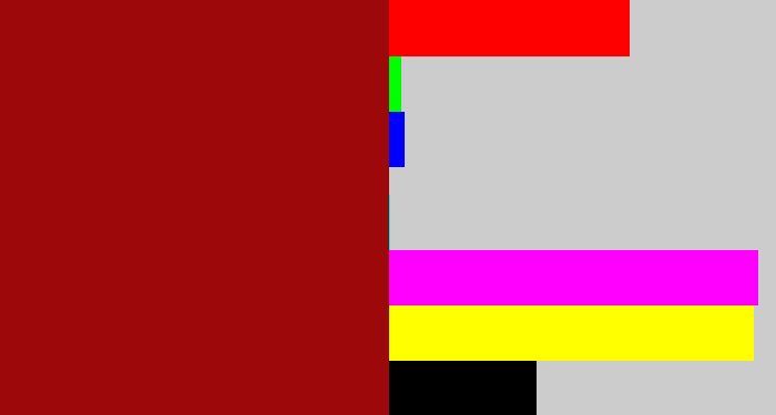 Hex color #9d080a - deep red
