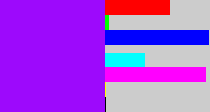 Hex color #9d09fc - vivid purple
