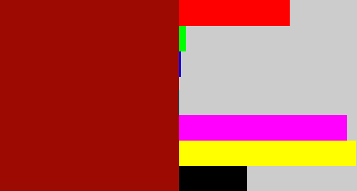 Hex color #9d0a02 - deep red