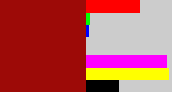 Hex color #9d0a07 - deep red