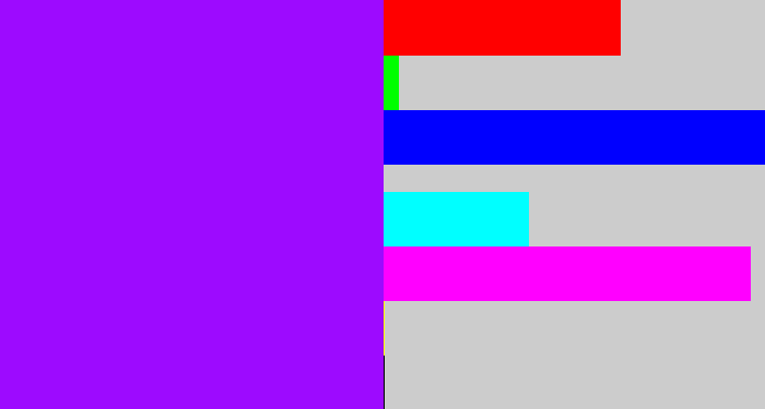 Hex color #9d0aff - vivid purple