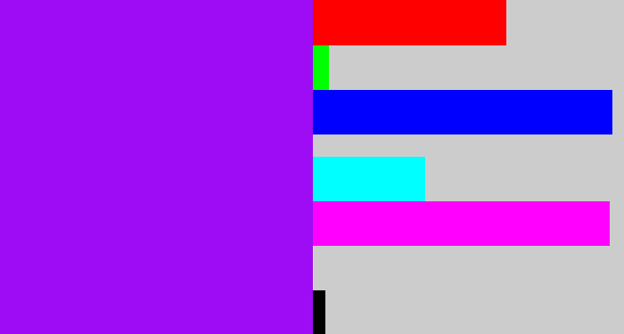 Hex color #9d0cf4 - violet