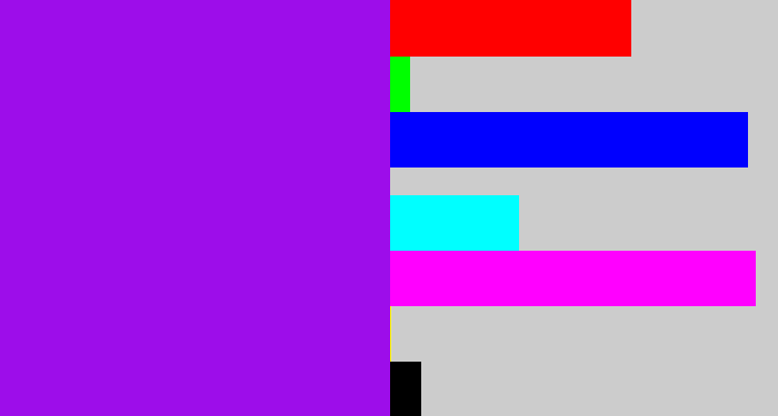 Hex color #9d0dea - violet