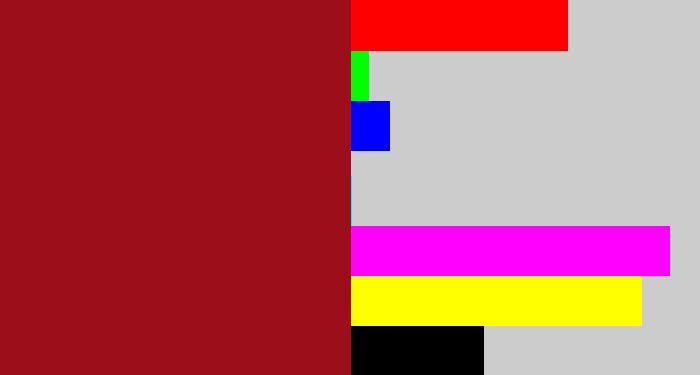 Hex color #9d0e1b - carmine