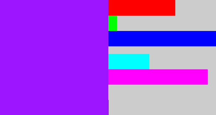 Hex color #9d14ff - bright violet