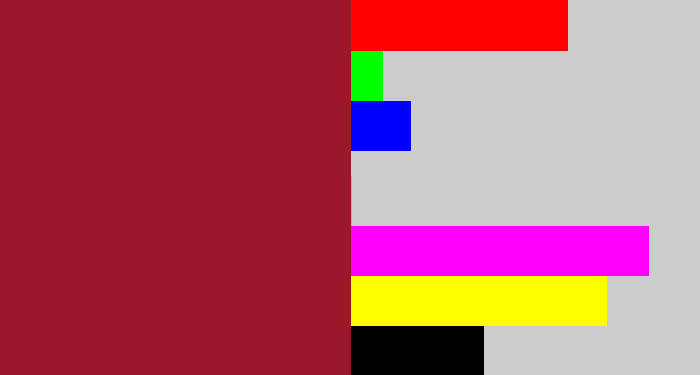Hex color #9d172b - rouge