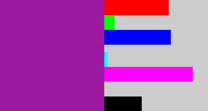 Hex color #9d19a2 - barney purple