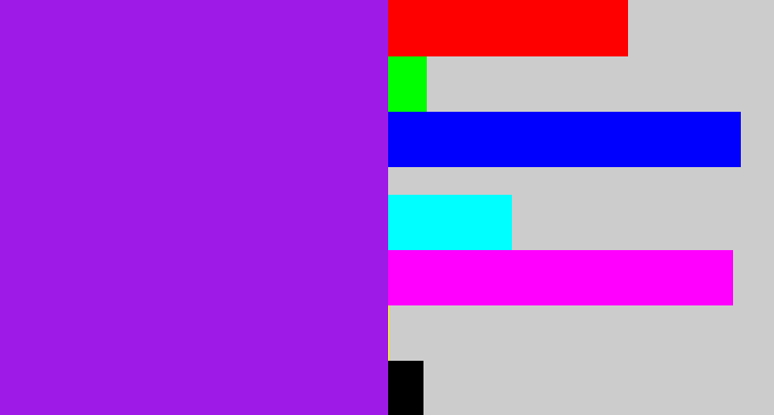 Hex color #9d1ae7 - violet