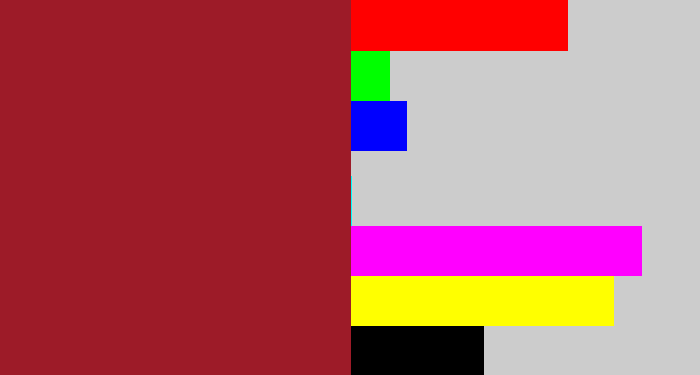 Hex color #9d1b28 - rouge