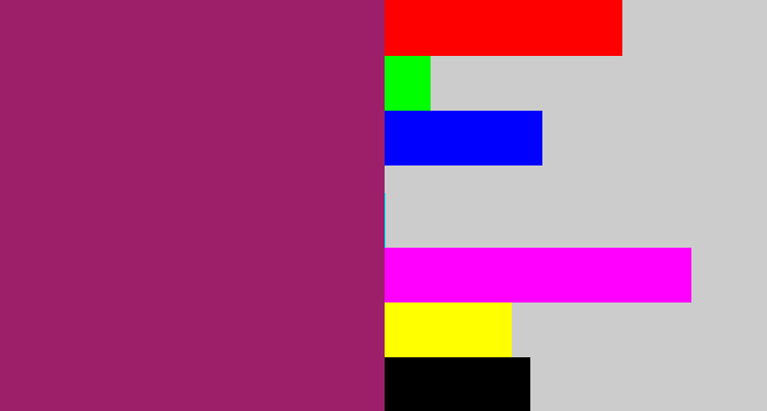 Hex color #9d1f69 - dark fuchsia