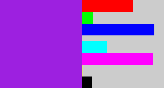 Hex color #9d20e0 - violet