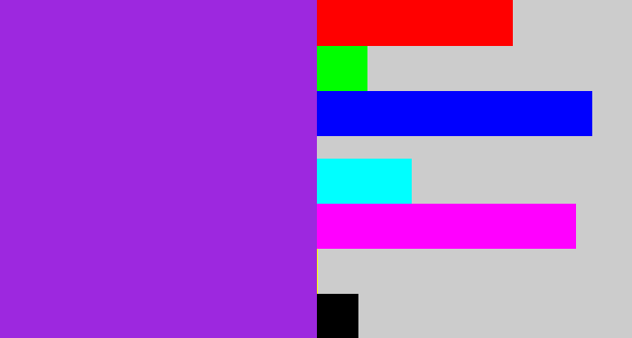 Hex color #9d28df - violet