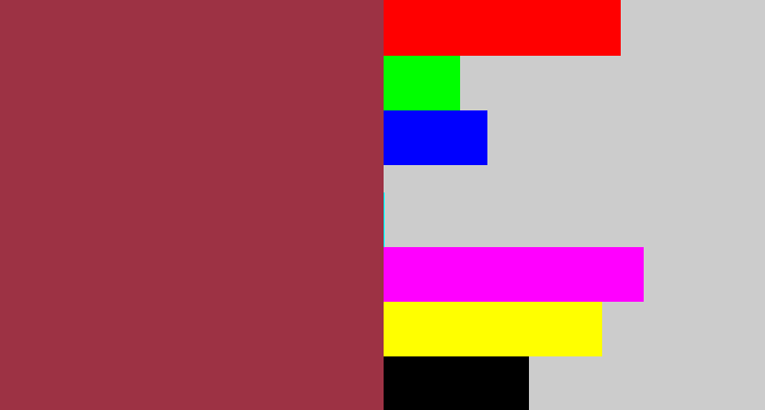Hex color #9d3244 - light maroon