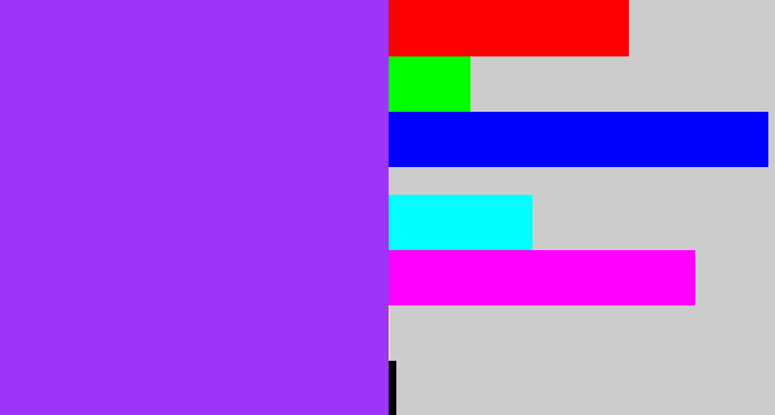 Hex color #9d35fa - electric purple